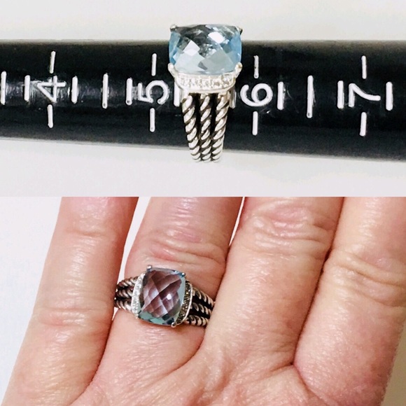 David Yurman Blue Topaz & Diamond Wheaton Ring - Picture 6 of 8